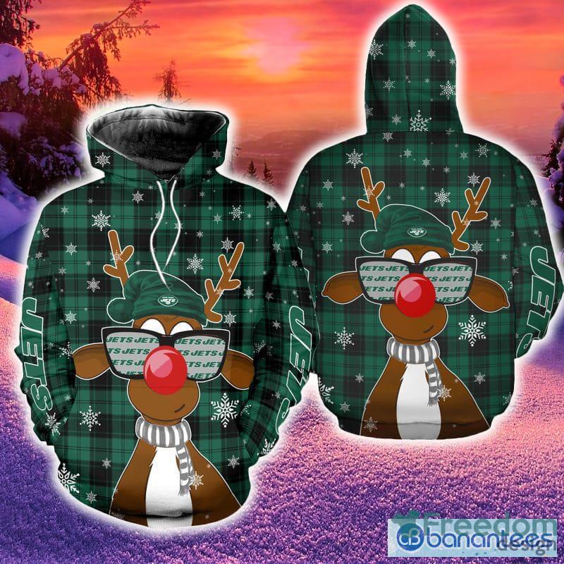 New York Jets Christmas Light Reindeer Ugly Christmas Sweater