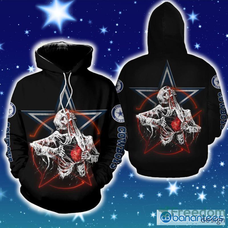 NFL Dallas Cowboys Black Hoodie Zip Hoodie Christmas Fans All Over Printed  Gift For Men And Women - Freedomdesign