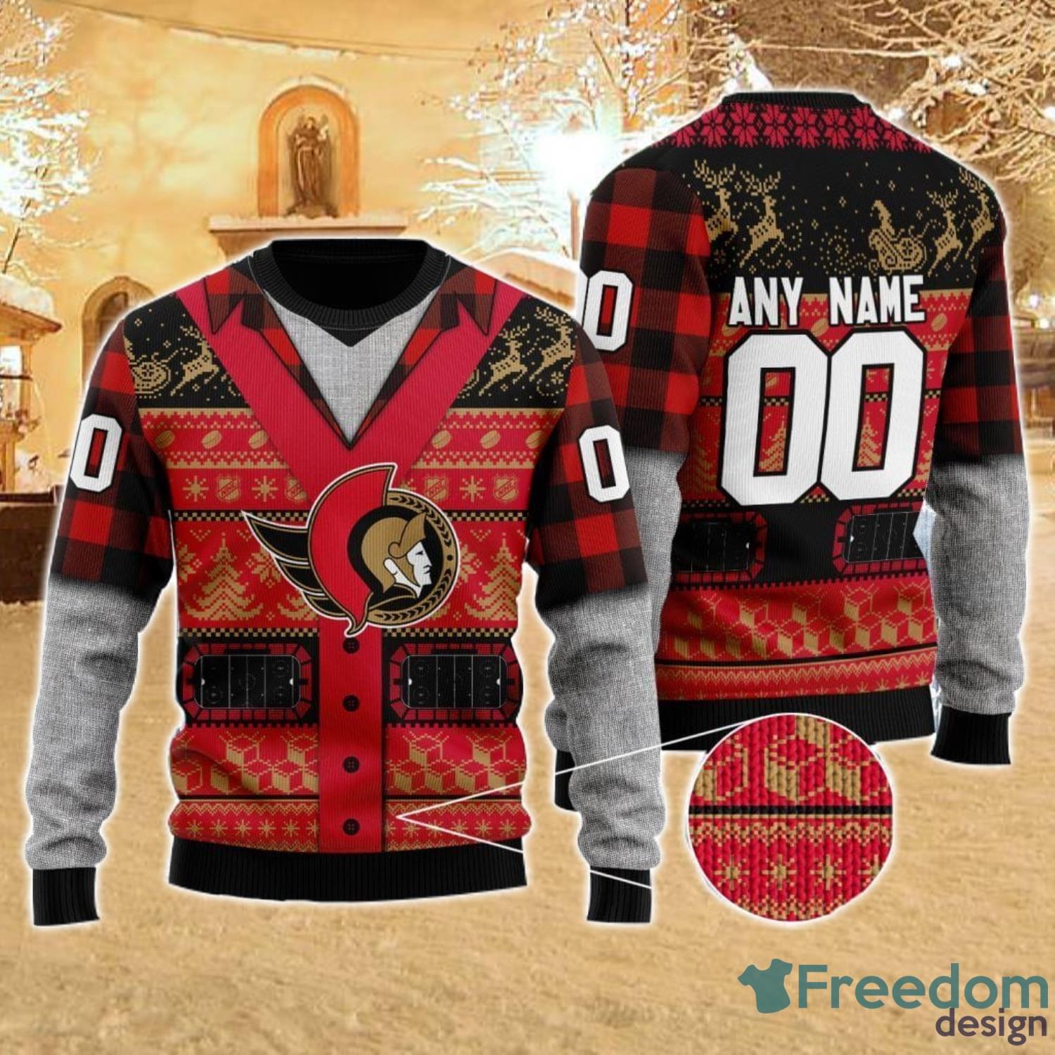 NHL Ottawa Senators Tree Ball Christmas Ugly 3D Sweater For Men