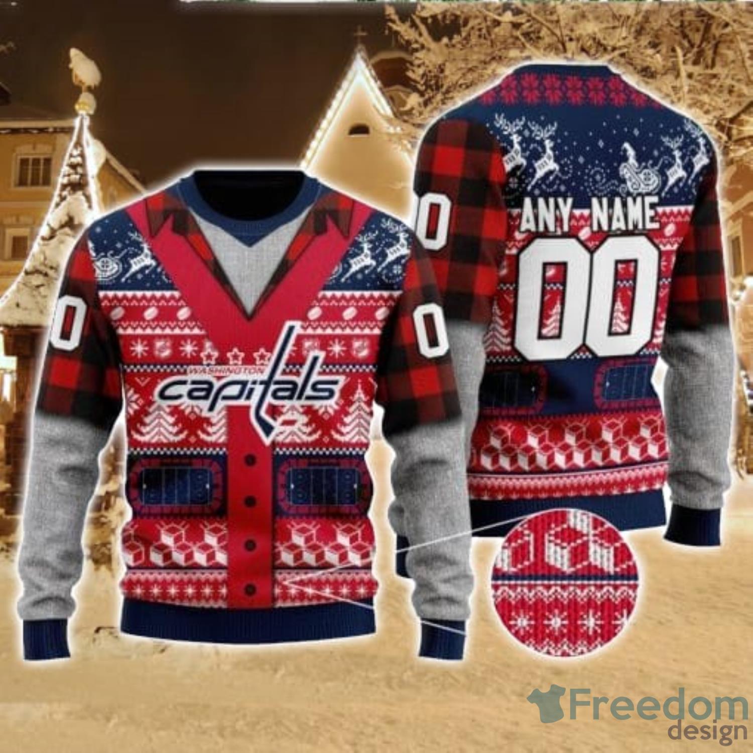 Washington Capitals Nhl Ice Hockey Christmas Santa Hat AOP Print 3D Ugly  Sweater