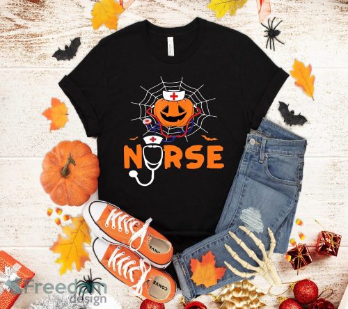 Nurse Halloween Costume Stethoscope Heartbeat Pumpkin T-Shirt Halloween Gift Product Photo 1