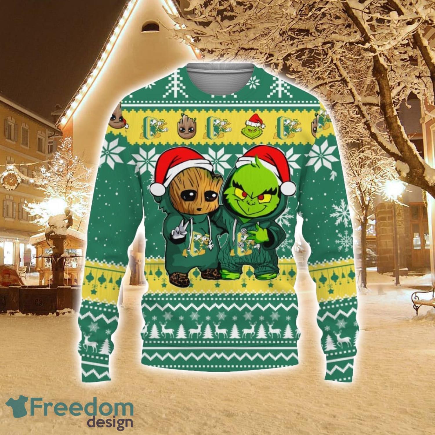 Oakland Athletics Baby Groot And Grinch Ugly Christmas 3D Hoodie