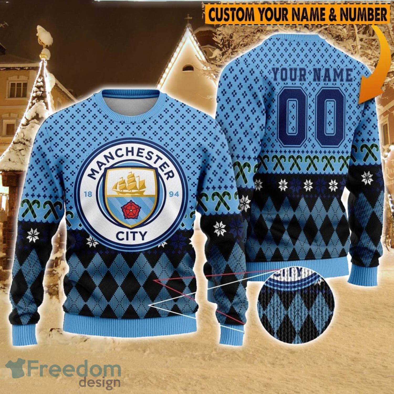 Manchester United Custom Name And Number Ugly Christmas Sweater -  Freedomdesign