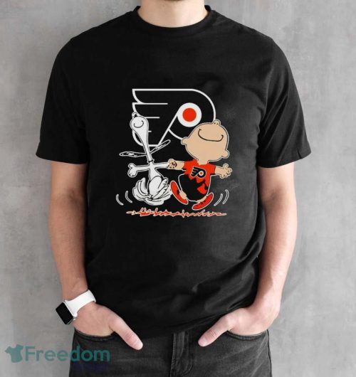 Philadelphia Flyers Snoopy And Charlie Brown Dancing Shirt - Black Unisex T-Shirt