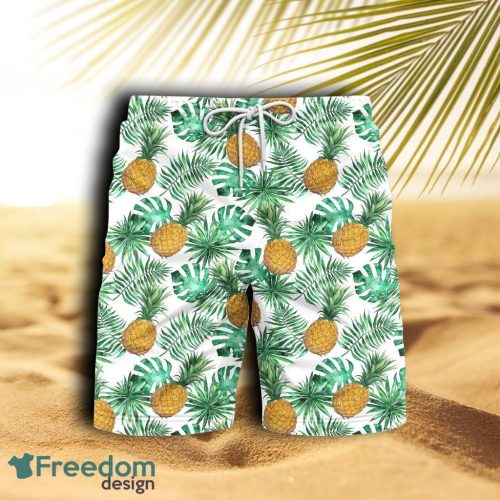 Pineapple And Leaves Seamless Pattern Beach Hawaiian Shorts For Men Product Photo 1