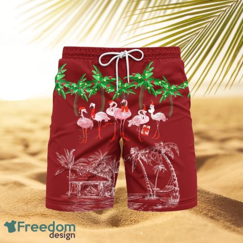 Pink Flamingo Happy Christmas In July Beach Hawaiian Shorts For Men Product Photo 1