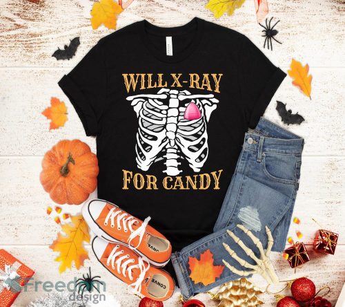 Radiolody Tech Halloween Design, X-Ray Skeleton Candy Heart Halloween T-Shirt Halloween Gift Product Photo 1