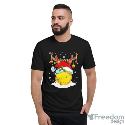 Reindeer Santa Hat Softball Softball Mom Christmas light shirt - Short Sleeve T-Shirt