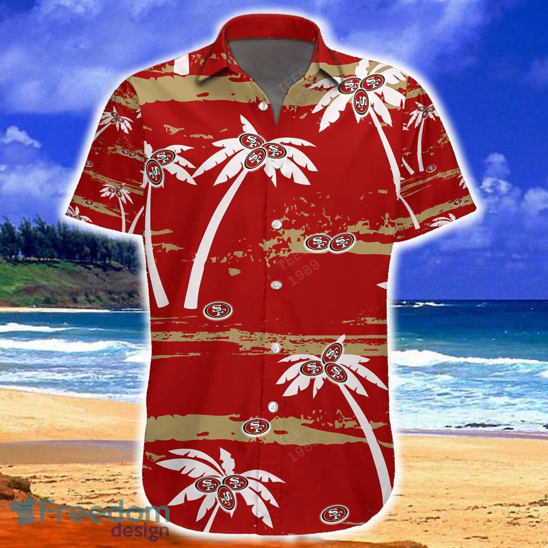 San Francisco 49ers 2 Piece Hawaiian Shirts Beach Shorts Set Casual Zip up  Shirt