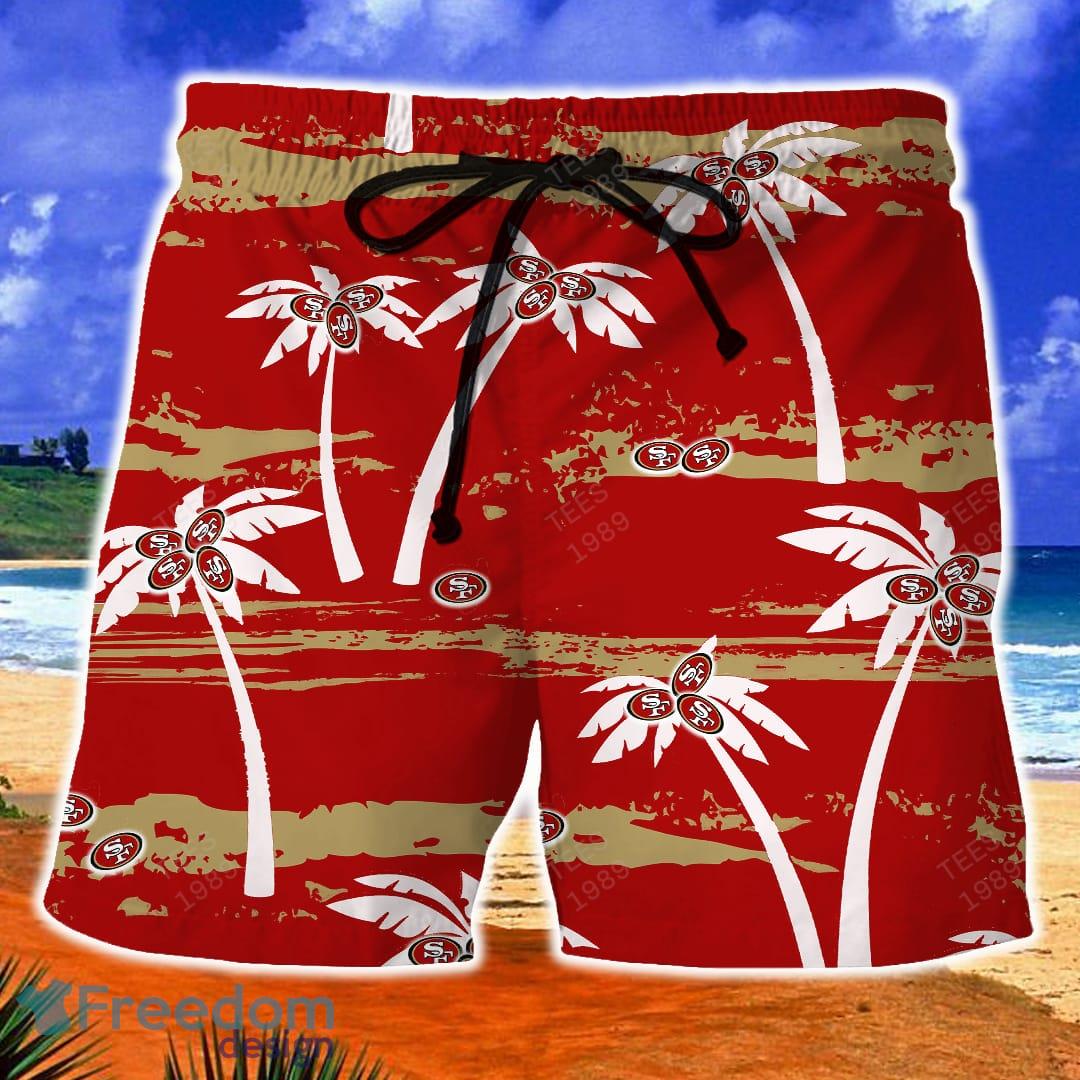 San Francisco 49ers 2 Piece Hawaiian Shirts Beach Shorts Set Casual Zip up  Shirt