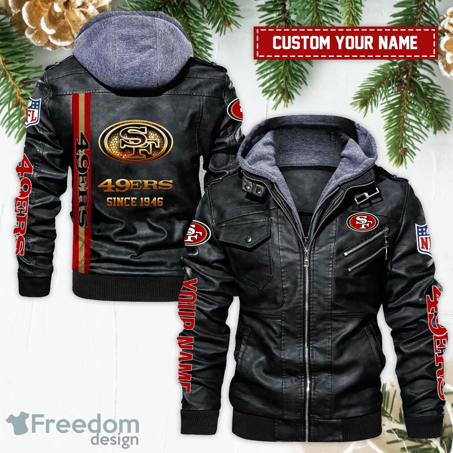 San Francisco 49ers Golden NFL Teams Custom Name Leather Jacket For Fans Product Photo 1