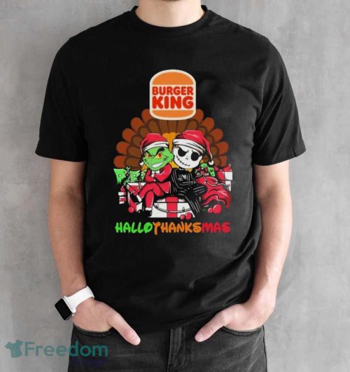 Santa Grinch And Jack Skellington Burger King Hallothanksmas Shirt - Black Unisex T-Shirt