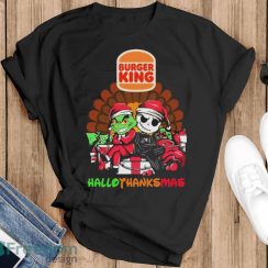 Santa Grinch And Jack Skellington Burger King Hallothanksmas Shirt - Black T-Shirt