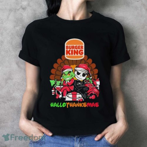 Santa Grinch And Jack Skellington Burger King Hallothanksmas Shirt - Ladies T-Shirt