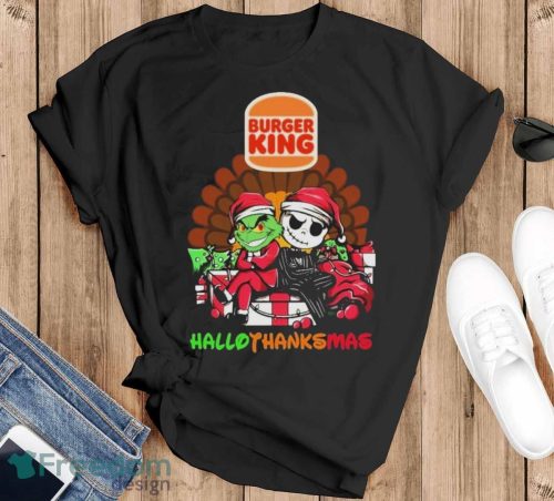 Santa Grinch And Jack Skellington Burger King Hallothanksmas Shirt - Black T-Shirt