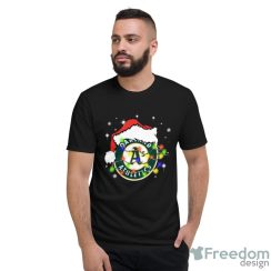 Santa Hat Oakland Athletics Light Christmas Shirt - Short Sleeve T-Shirt