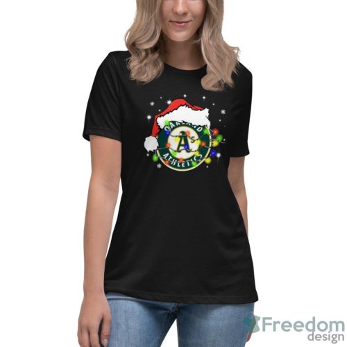 Santa Hat Oakland Athletics Light Christmas Shirt - Women's Relaxed Short Sleeve Jersey Tee