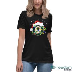 Santa Hat Oakland Athletics Light Christmas Shirt Christmas Gift - Women's Relaxed Short Sleeve Jersey Tee