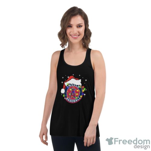 Santa Hat Texas Los Angeles Angels Christmas Shirt - Women's Flowy Racerback Tank