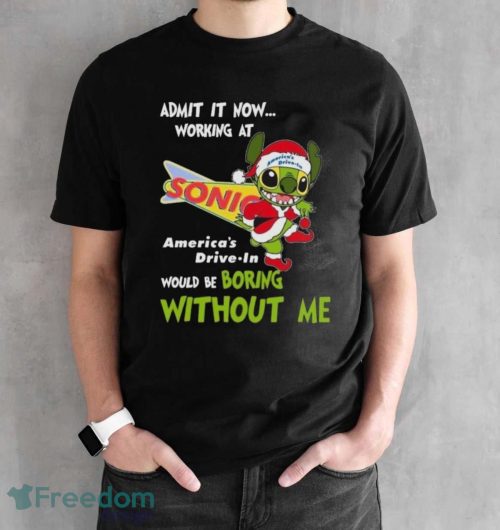 Santa Stitch Admit It Now Working At Sonic Drive-In Would Be Boring Without Me Christmas Shirt - Black Unisex T-Shirt