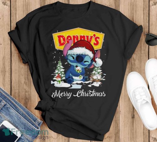 Santa Stitch Denny’s Merry Christmas Shirt - Black T-Shirt