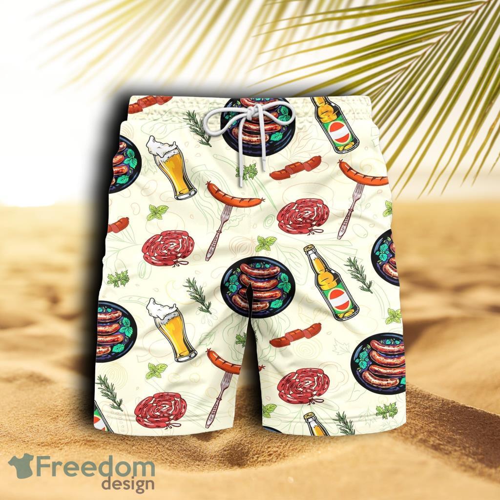 Sausages And Beer Big Set Of Barbeque Party Food V1 Beach Hawaiian Shorts For Men Product Photo 1