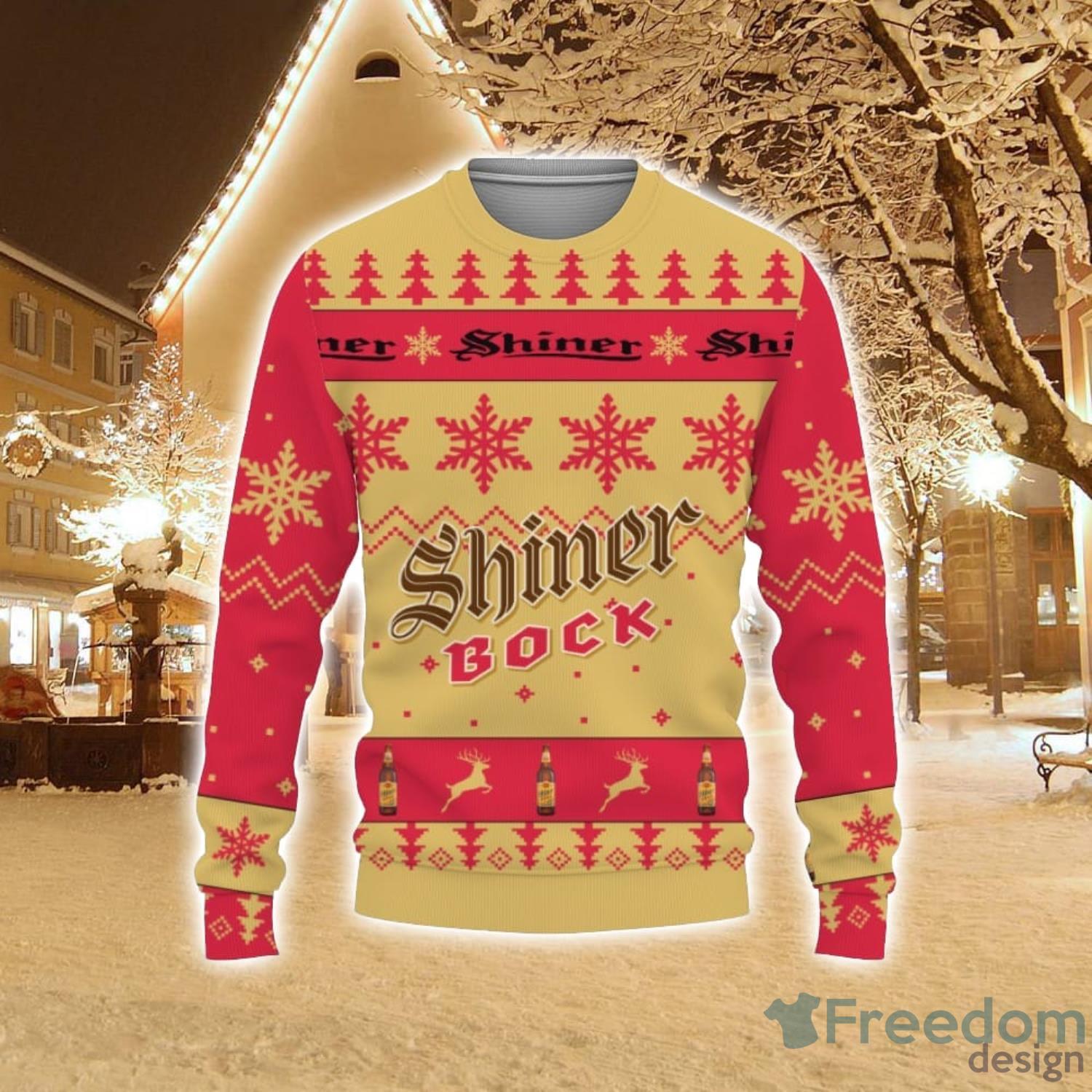 Shiner Bock Beers Big Snowflake Pattern Ugly Christmas 3D Sweater For Men And Women image Shiner Bock Beers Big Snowflake Pattern Ugly Christmas 3D Sweater For Men And Women Product Photo 1