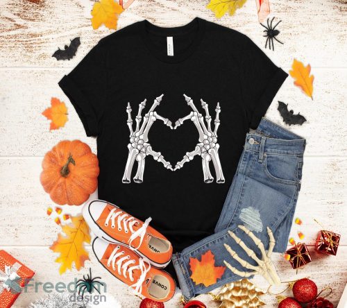 Skeleton Hand Heart Sign Bones Costume Funny Halloween Gift T-Shirt Halloween Gift Product Photo 1