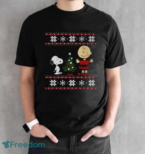 Snoopy And Charlie Brown Christmas Tree Ugly Christmas Shirt - Black Unisex T-Shirt