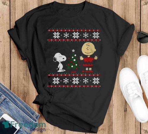 Snoopy And Charlie Brown Christmas Tree Ugly Christmas Shirt - Black T-Shirt