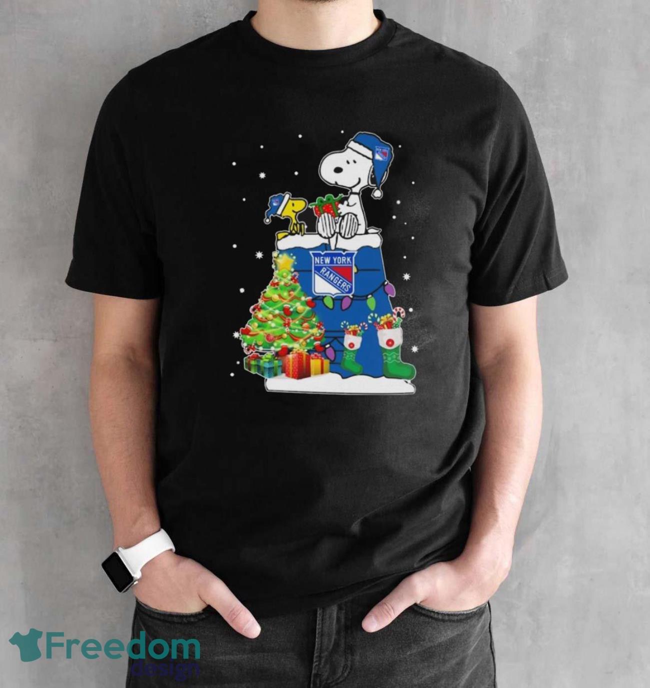 Snoopy And Woodstock New York Rangers Merry Christmas Shirt image Snoopy And Woodstock New York Rangers Merry Christmas Shirt - Black Unisex T-Shirt
