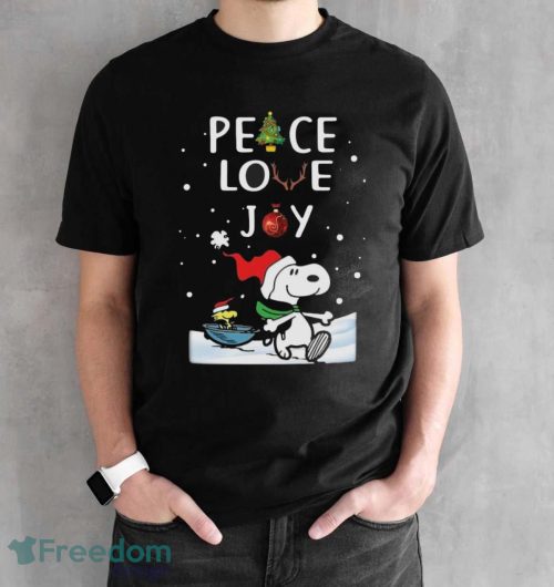 Snoopy And Woodstock Peace Love Joy Christmas Shirt - Black Unisex T-Shirt