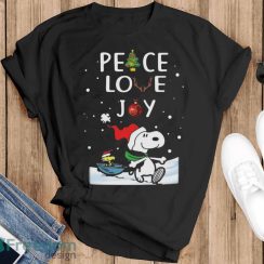 Snoopy And Woodstock Peace Love Joy Christmas Shirt - Black T-Shirt