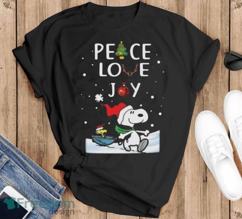 Snoopy And Woodstock Peace Love Joy Christmas Shirt - Black T-Shirt