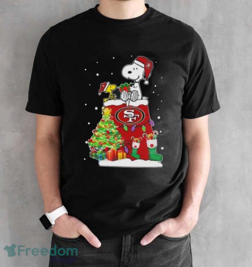 Snoopy And Woodstock San Francisco 49ers Merry Christmas Shirt - Black Unisex T-Shirt