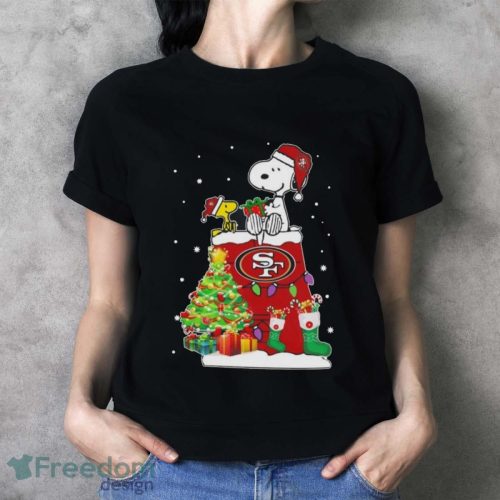 Snoopy And Woodstock San Francisco 49ers Merry Christmas Shirt - Ladies T-Shirt