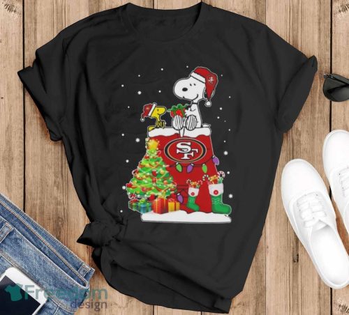 Snoopy And Woodstock San Francisco 49ers Merry Christmas Shirt - Black T-Shirt