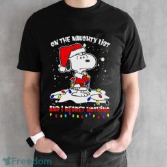 Snoopy Hat Santa On The Naughty List And I Regret Nothing Christmas 2023 Shirt - Black Unisex T-Shirt