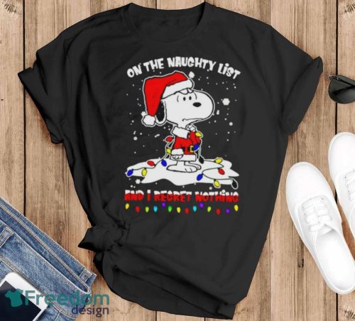 Snoopy On The Naughty List Merry Christmas Shirt - Black T-Shirt