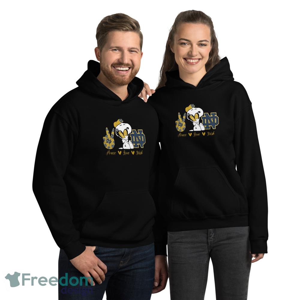 snoopy-peace-love-notre-dame-fighting-irish-t-shirt-christmas-sweatshirt-1.jpeg Snoopy Peace Love Notre Dame Fighting Irish T Shirt, Christmas Sweatshirt - 18500 Unisex Heavy Blend Hooded Sweatshirt