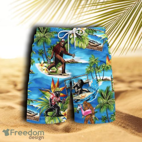 Surfing Bigfoot Holiday Beach Palm Tree Beach Hawaiian Shorts For Men Product Photo 1