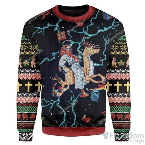 Swag Jesus Rides Reindeer Ugly Sweater For Christmas Product Photo 1