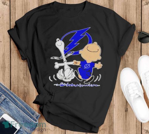 Tampa Bay Lightning Snoopy And Charlie Brown Dancing Shirt - Black T-Shirt