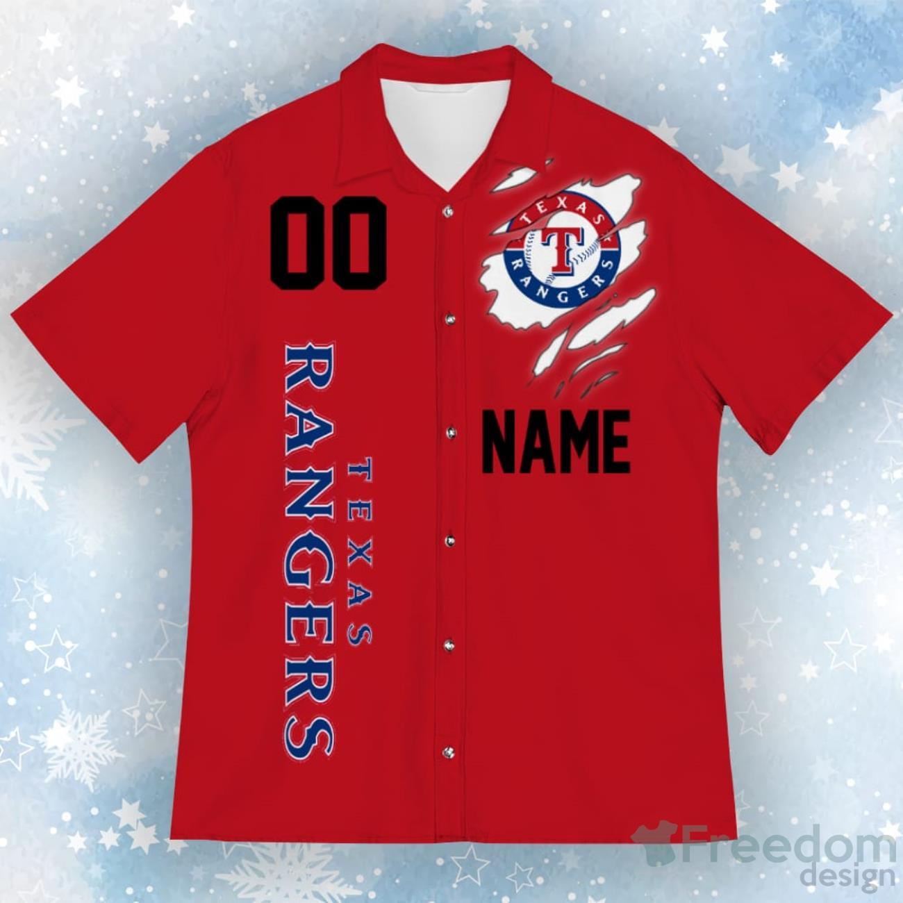 Texas Rangers New Trends Custom Name And Number Christmas Hawaiian Shirt -  Freedomdesign