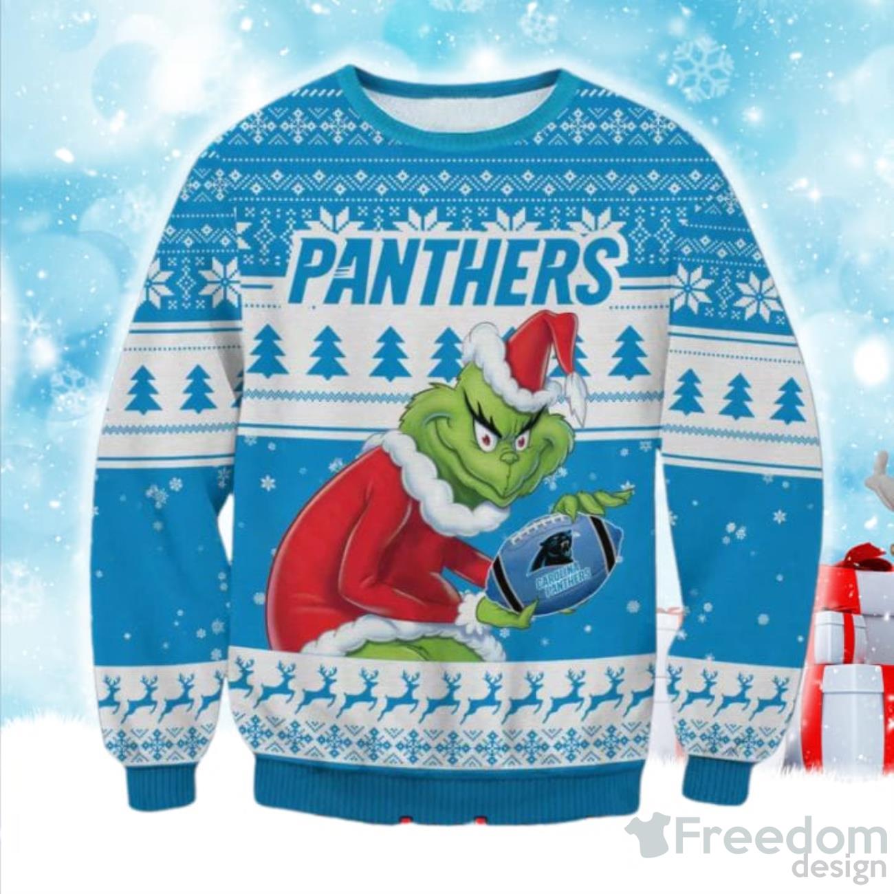 Men And Women Christmas Gift NFL Carolina Panthers Logo With Funny Grinch  3D Ugly Christmas Sweater For Fans - Banantees