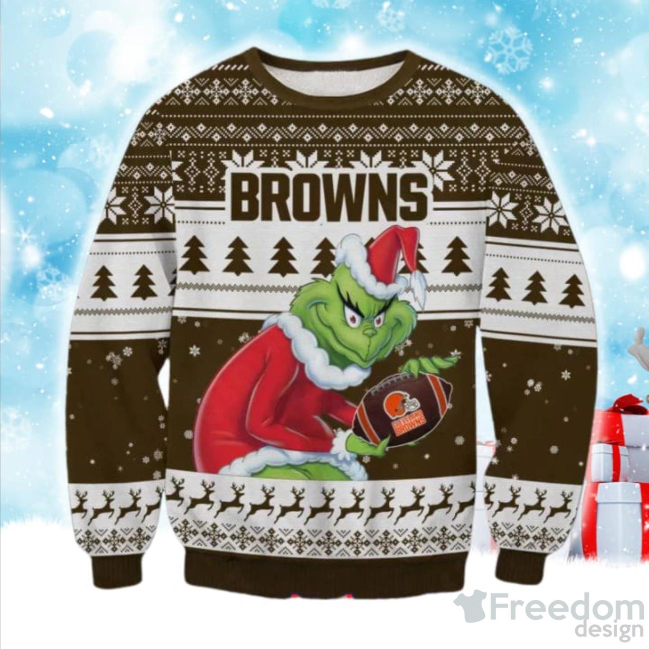 NFL Logo Cleveland Browns 12 Grinch Xmas Day Ugly Christmas