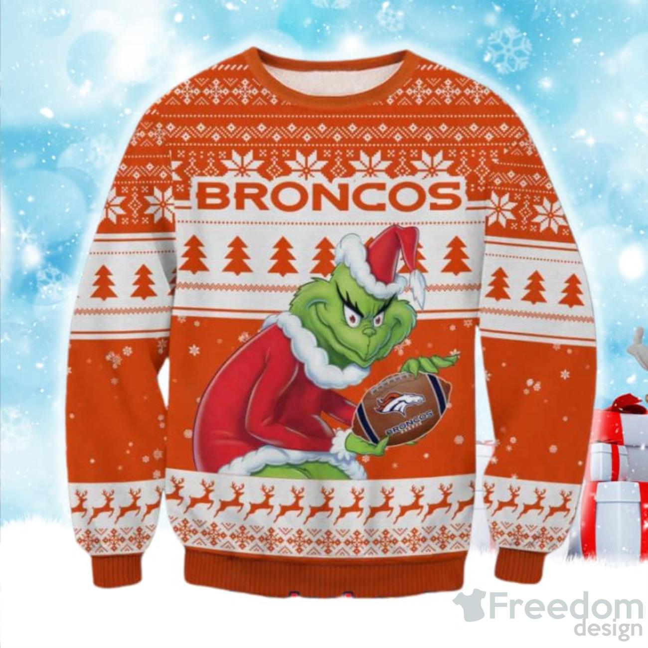 Denver Broncos American NFL Football Team Logo Cute Grinch 3D Men And Women  Ugly Sweater Shirt For Sport Lovers On Christmas - Limotees