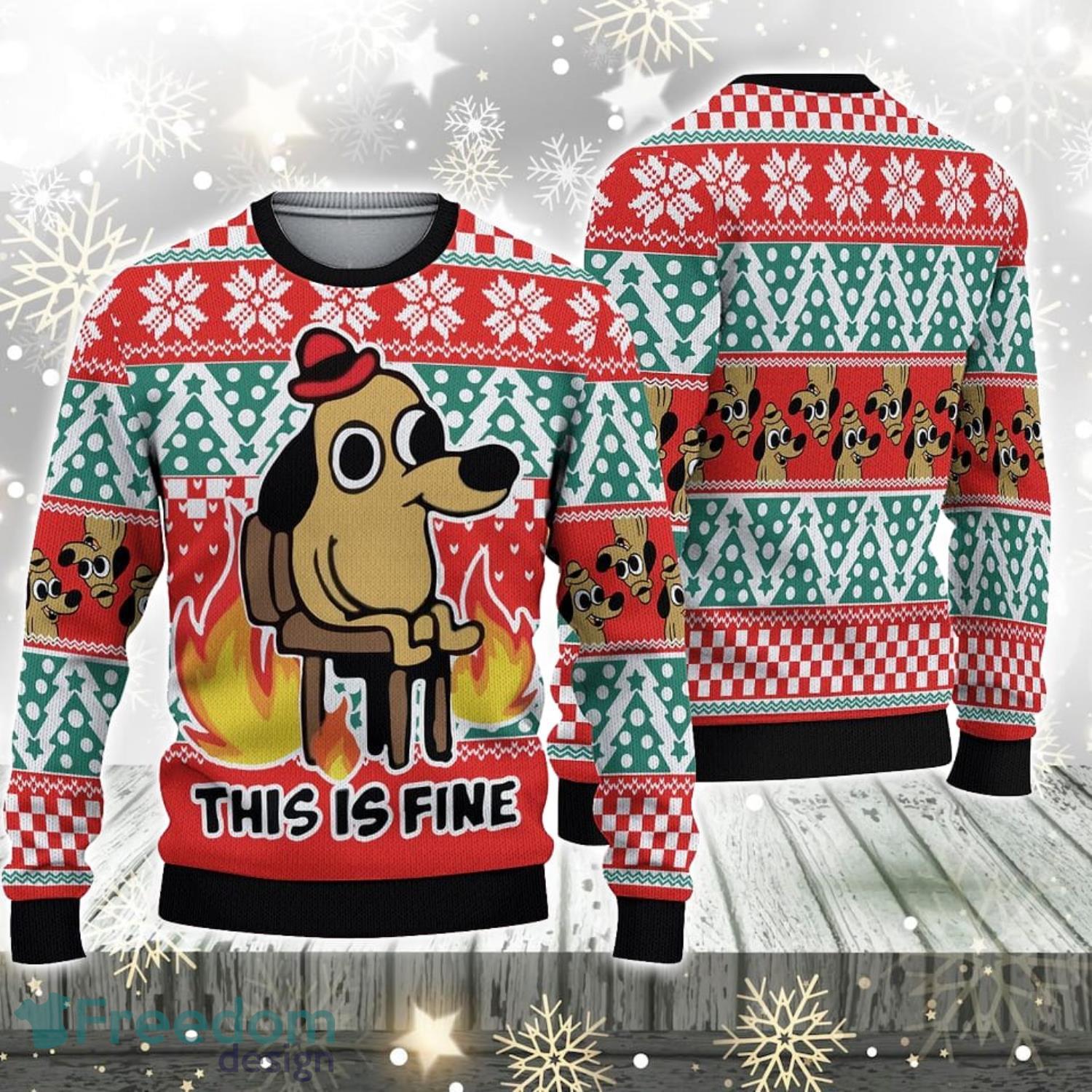 This Is Fine Dog Meme Funny Ugly Christmas Sweater Xmas Gift Kids  Sweatshirt