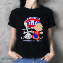 Top Montreal Canadiens Snoopy And Charlie Brown Dancing Shirt - Ladies T-Shirt