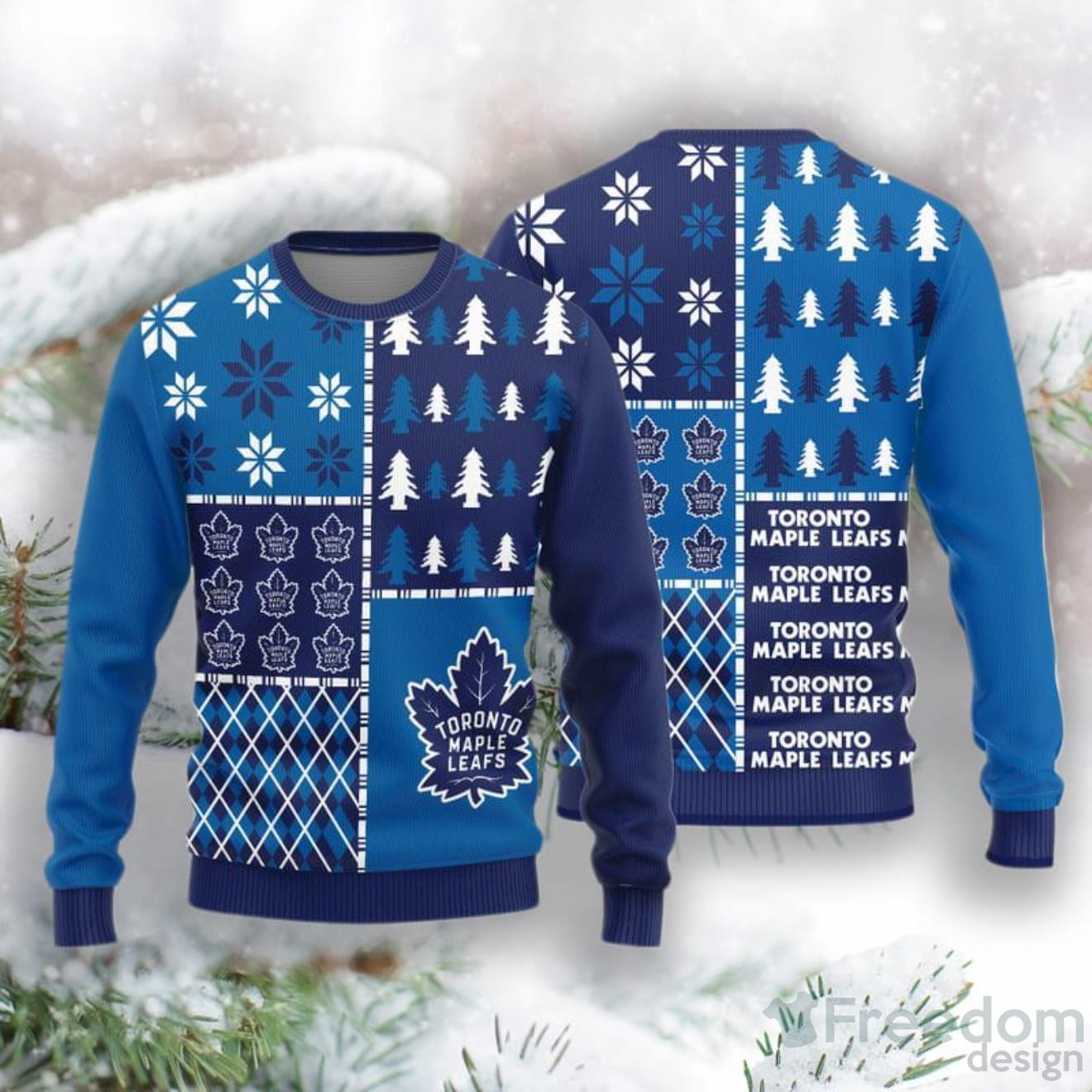 Toronto Maple Leafs Christmas Pine Trees Pattern New Style Knitted Sweater Product Photo 1